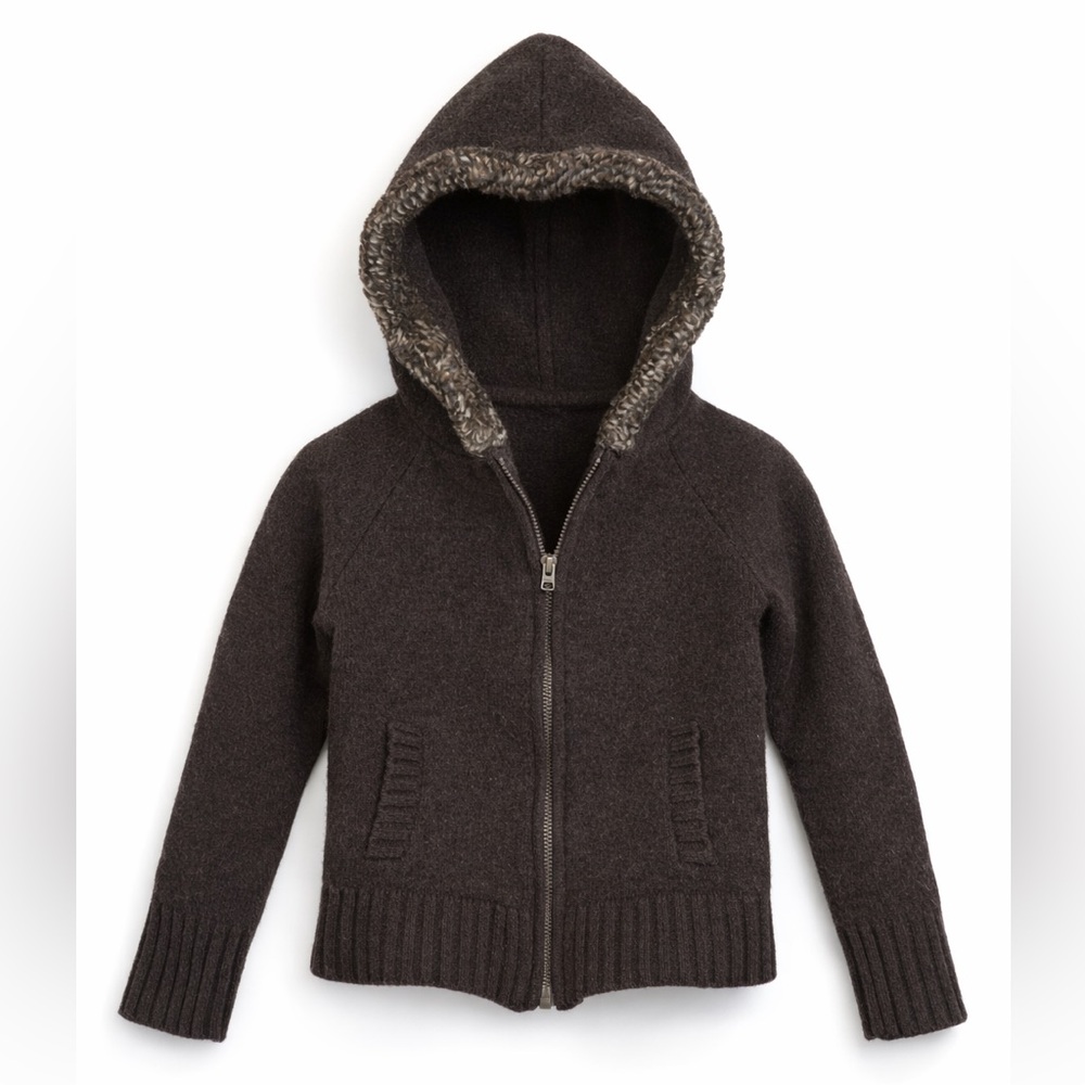 GAP‎ Kids 3T 100% Wool Sherpa Hood Zip Sweater Jacket Brown Cozy Size Large